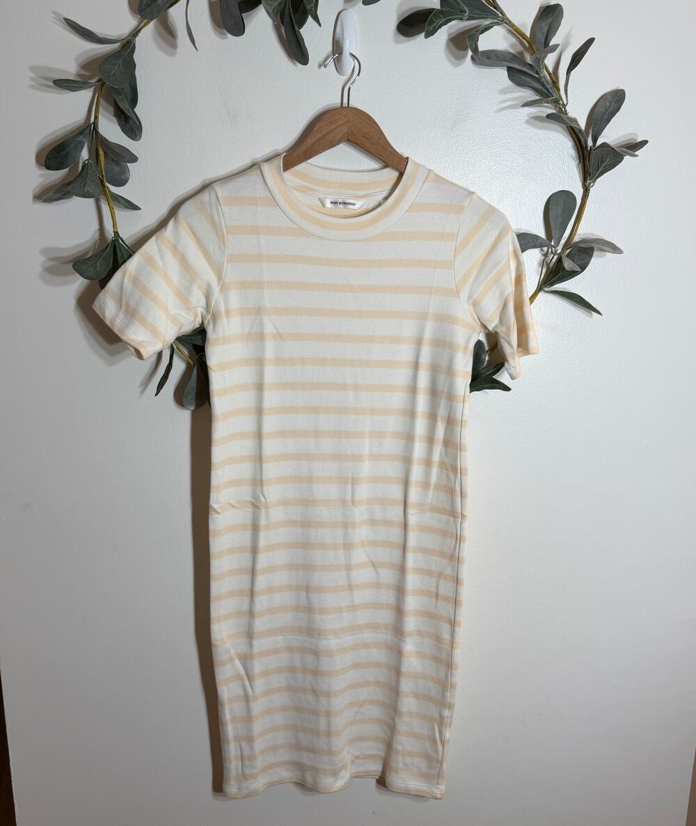 Won Hundred Tan and White Striped Lizzy T Shirt Dress